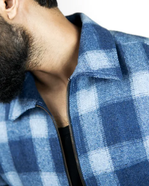 Basics Zipped Jacket in Indigo Check Colourway