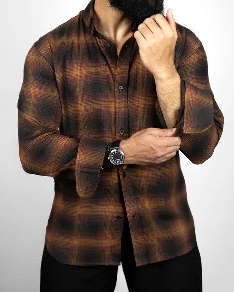 Basics Plaid Flannel Shirts in Retro Amber Colourway