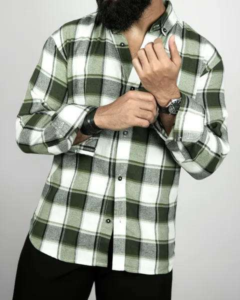 Basics Plaid Flannel Shirts in Retro Green Colourway