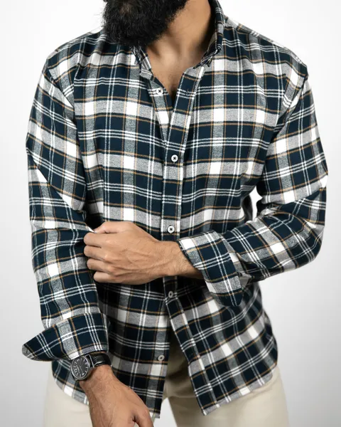 Basics Plaid Flannel Shirts in Retro Navy Colourway