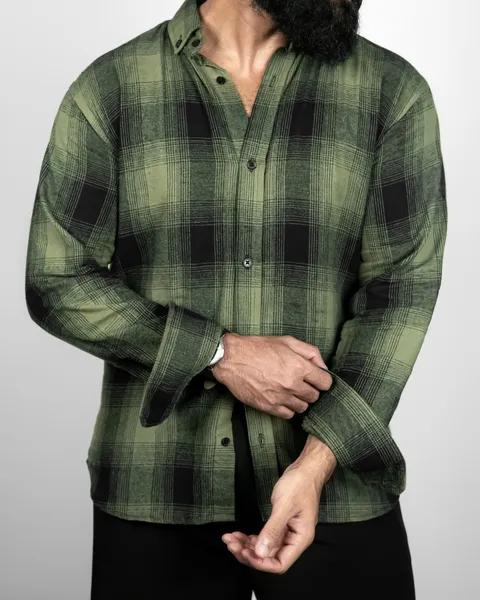 Basics Plaid Flannel Shirts in Retro Olive Colourway