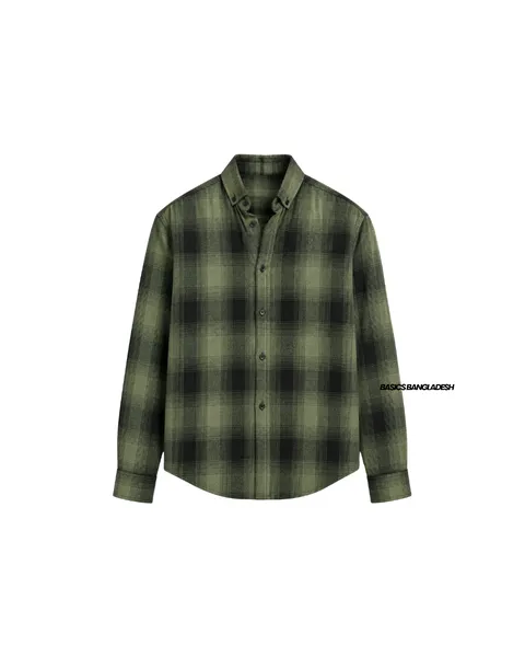 Basics Plaid Flannel Shirts in Retro Olive Colourway