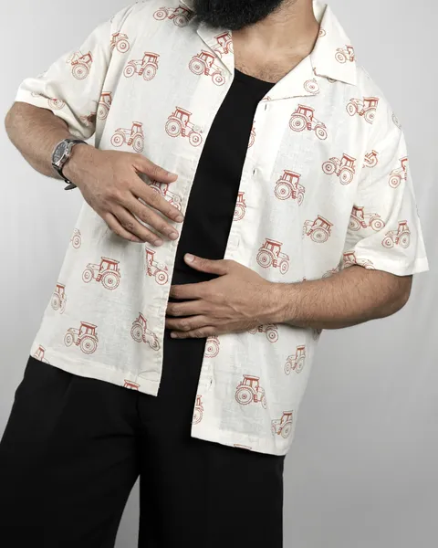Basics Cuban Shirts in Tractor Print Colourway