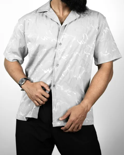 Basics Cuban Shirts in Gray Camouflage Colourway