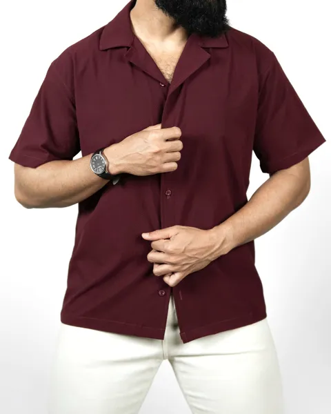 Basics Cuban Shirts in Maroon Colourway