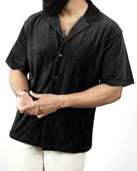 Basics Cuban Shirts in Pleated Black Colourway