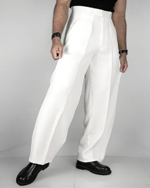 Basics Highwaisted Pleated Pants In Retro White