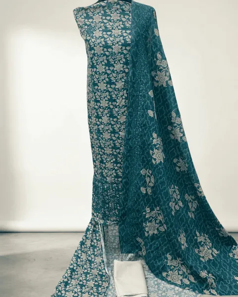 টিল ফ্লোরাল থ্রি পিস ড্রেস সেট 