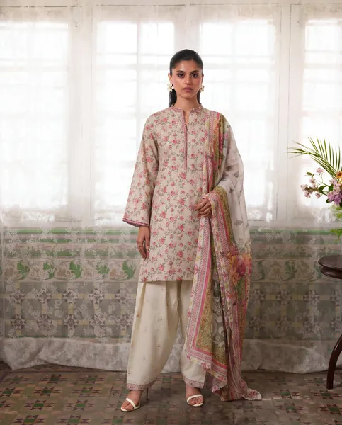 Original Pakistani Sahiba's By Mirza Stitched Lawn 3Pc _ Soft Pink