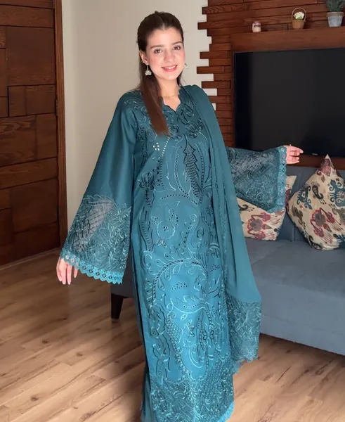 Original Pakistani Stitched 3pcs by Sadasleek _ Teal Green