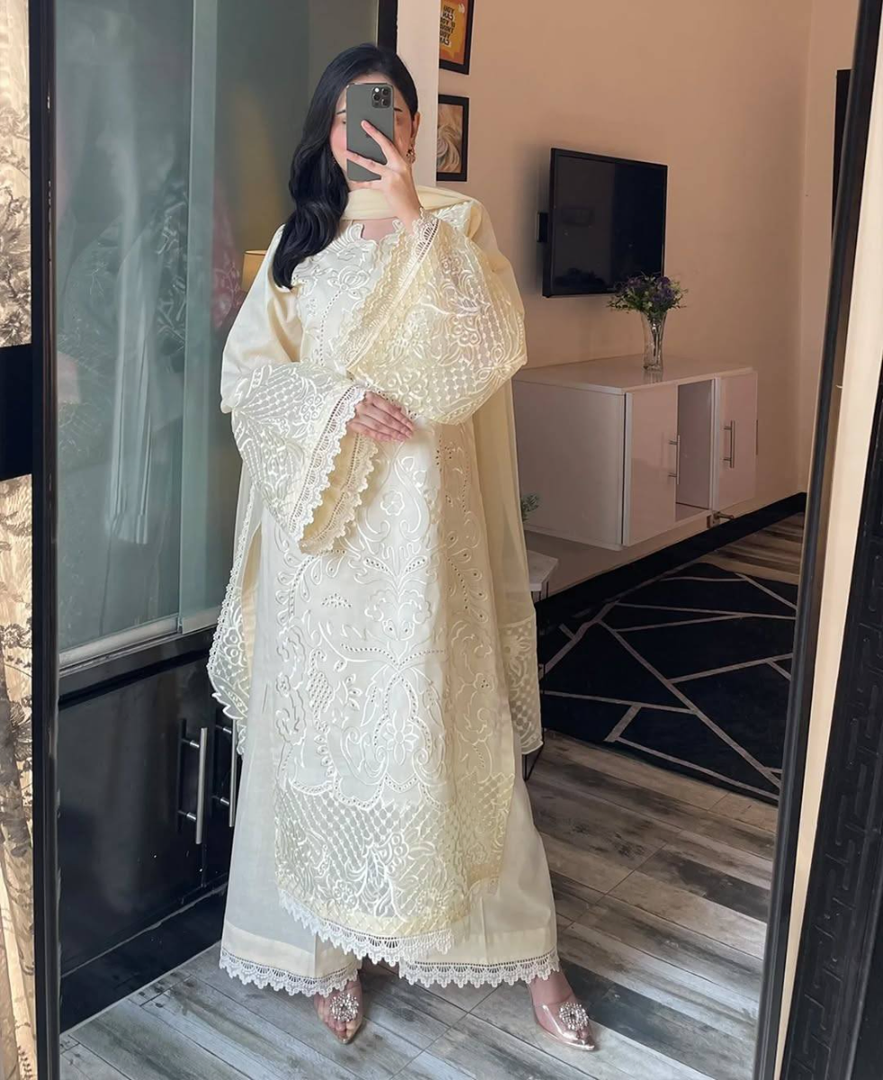 Original Pakistani Stitched 3pcs by Sadasleek _ Butter Beige