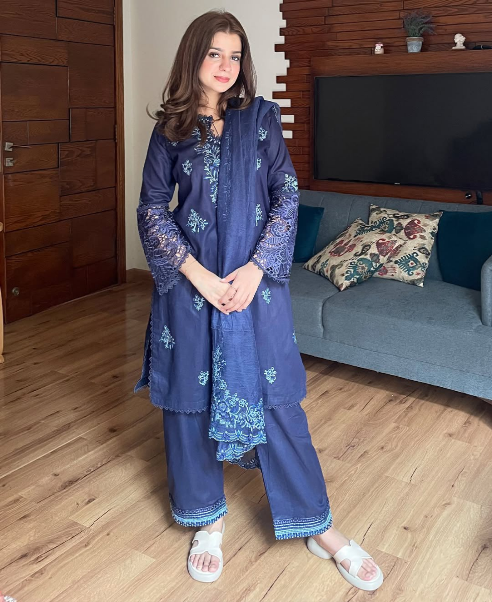 Pakistani Original  Cotton Stitched 3Pc by Femenite _ Blue 