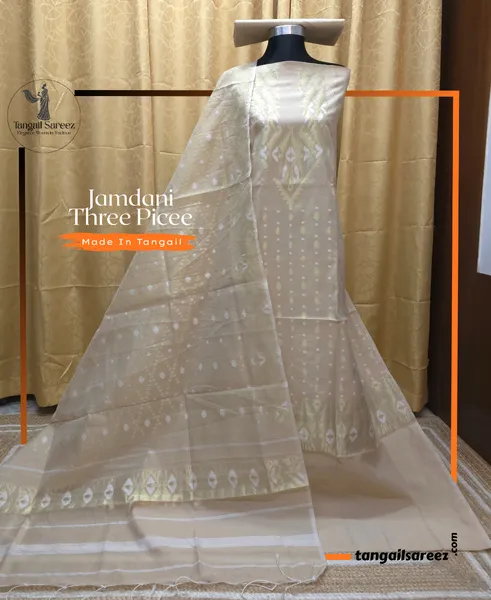 হাফ সিল্ক জামদানি থ্রি পিস  ( Design # 01 )
