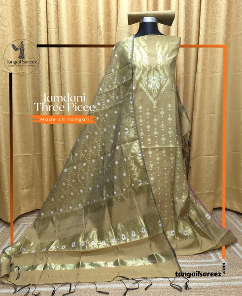 হাফ সিল্ক জামদানি থ্রি পিস  ( Design # 01 )