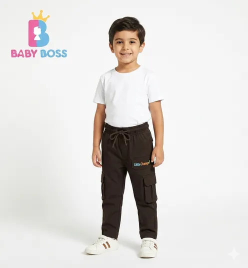 Baby Boss Premium Dark Brown Casual Cargo Pants for Boys