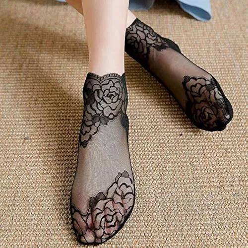 Shallow Transparent Invisible Thin Non Slip Lace Socks (1 Pair)