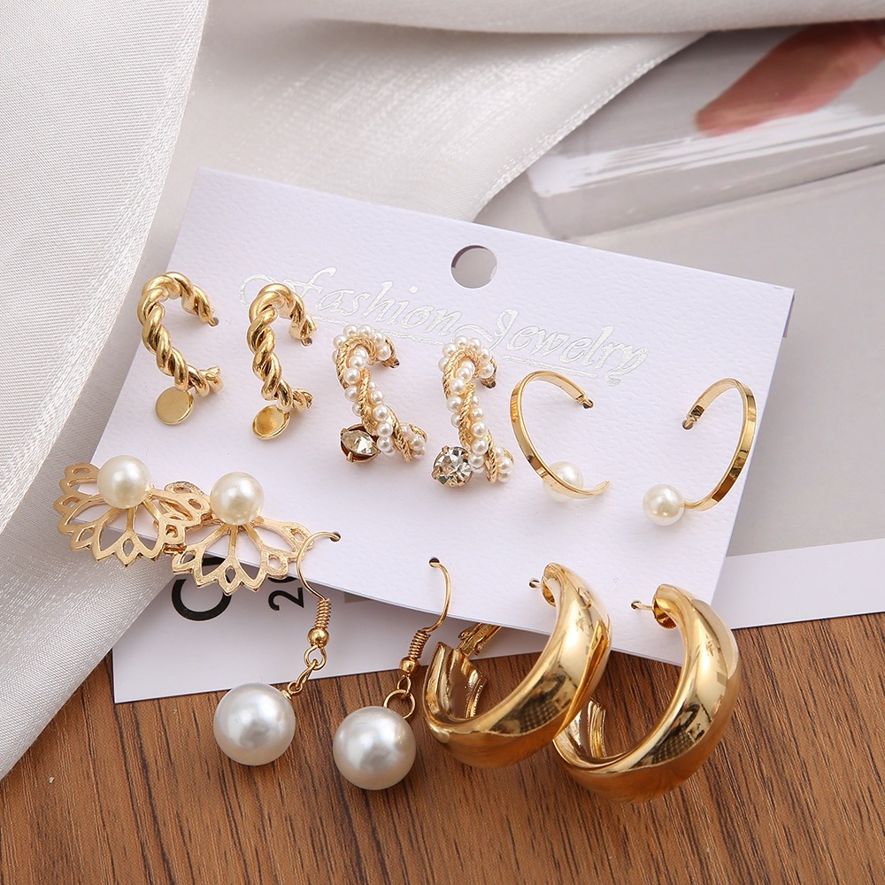 9 Pairs Elegant Circle Pearl Earring Set