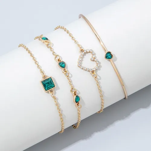 Green Stone Love Bracelet Set (4 Pcs )