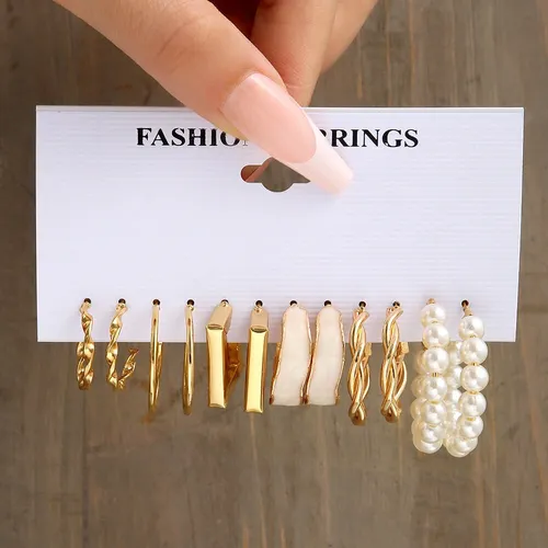 Tiny C Shape Hoop Earrings Set ( 6 Pairs )