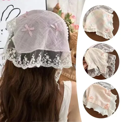 Retro Lace Bow Triangular Scarf Bandana