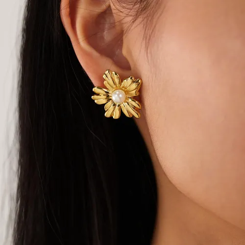  Stainless Steel Pearl Flower Earring