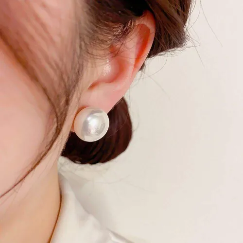 Half Round Pearl Stud Earrings
