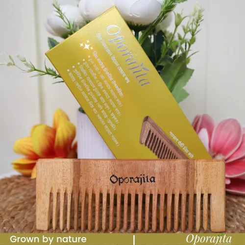 Oporajita Green Natural Wooden Hair Comb