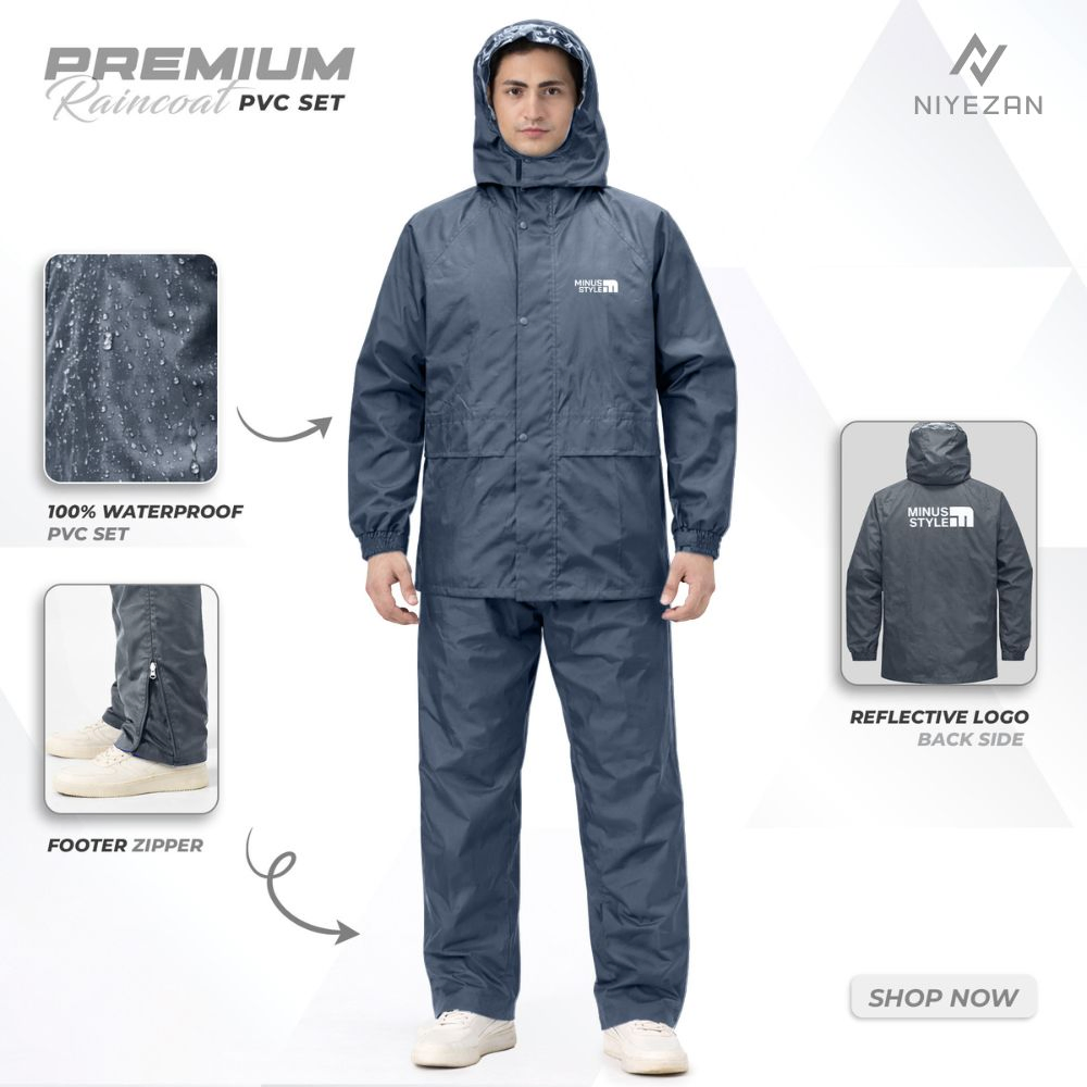 Ash - 100% Water Proof Raincoat (PU Coated) with Seam Sealing