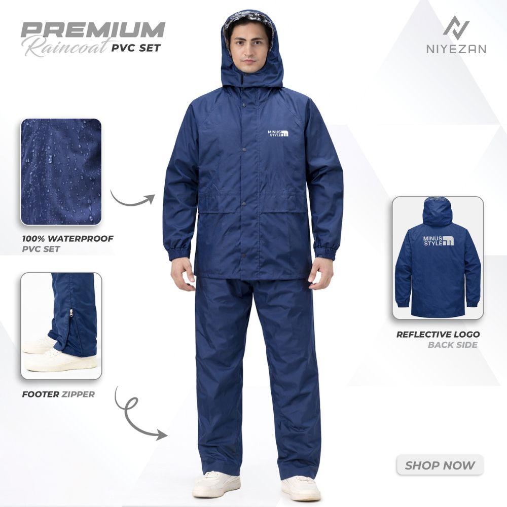 Navy Blue - 100% Water Proof Raincoat (PU Coated) with Seam Sealing