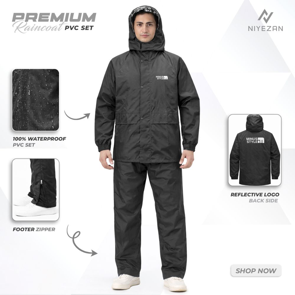 Black - 100% Water Proof Raincoat (PU Coated) with Seam Sealing