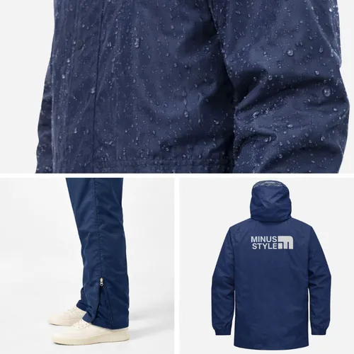 Full Velcro - 100% Water Proof Raincoat (PU Coated) with Seam Sealing - Navy Blue