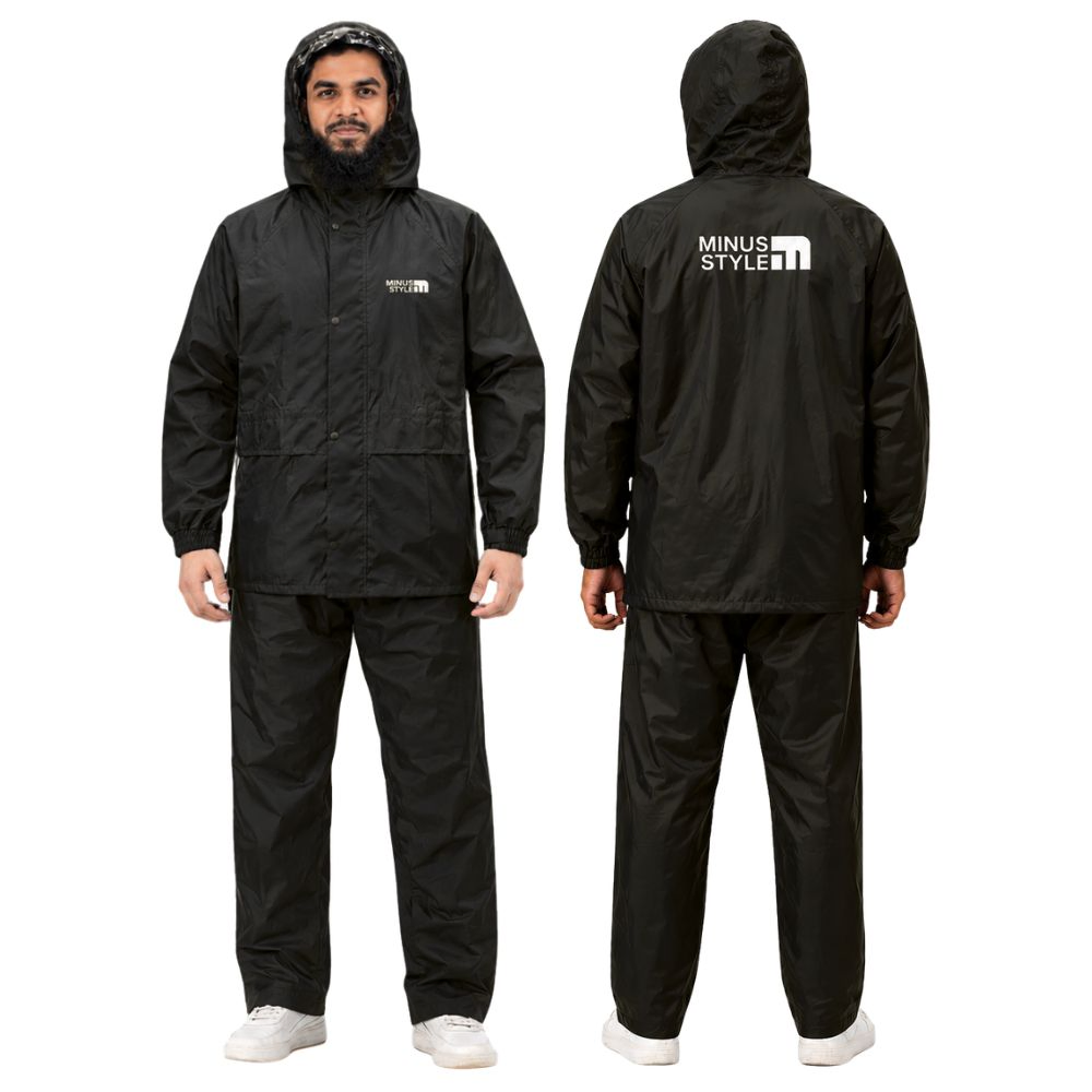 Black - 100% Water Proof Raincoat (PU Coated) with Seam Sealing