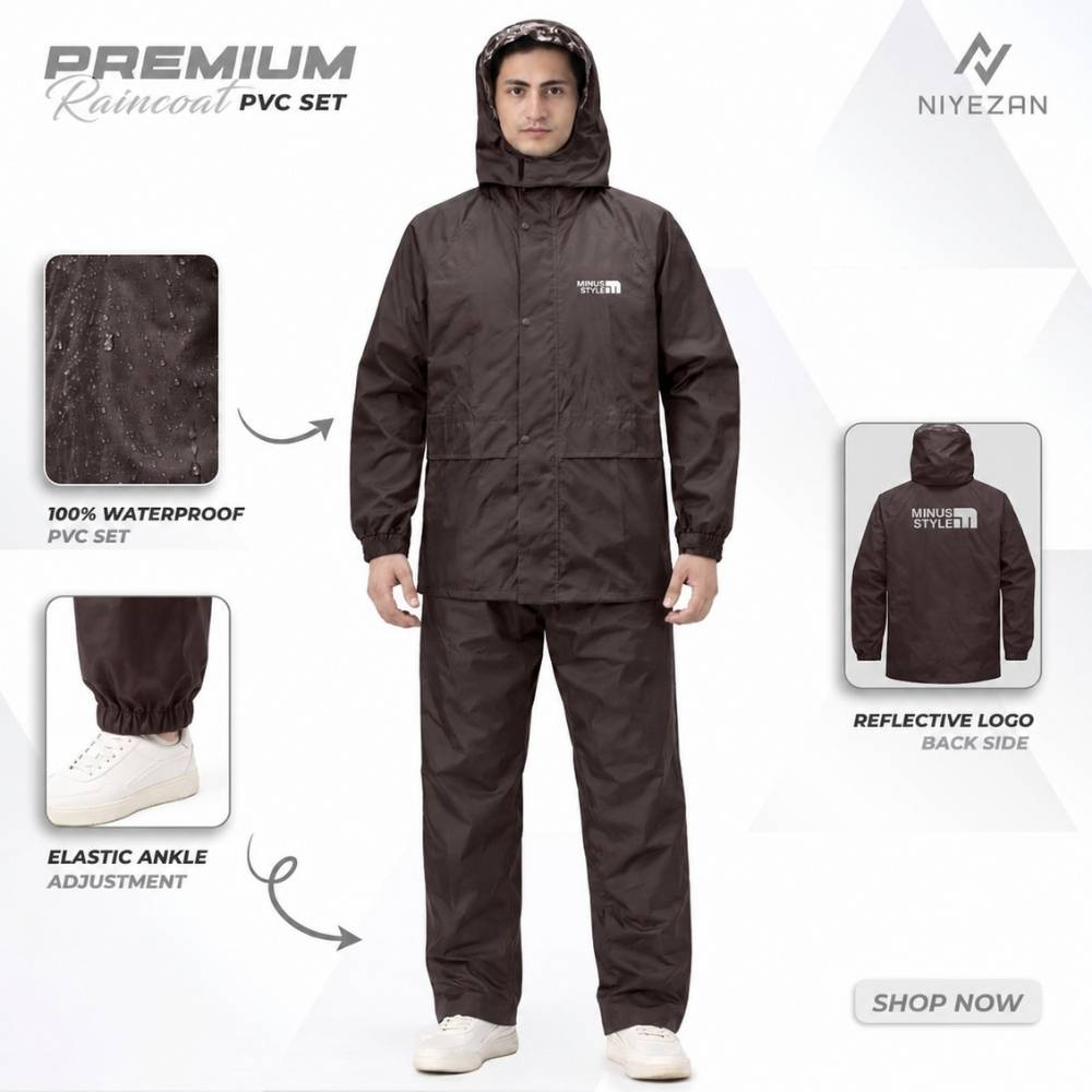 Front Button - PU Coated Raincoat with Seam Sealing (Chocolate/Coffee)