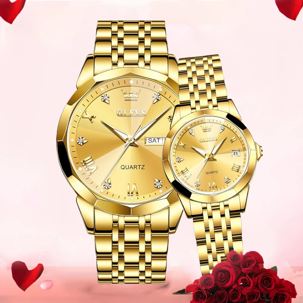 Olevs Stylish Couple Watch - GOLD