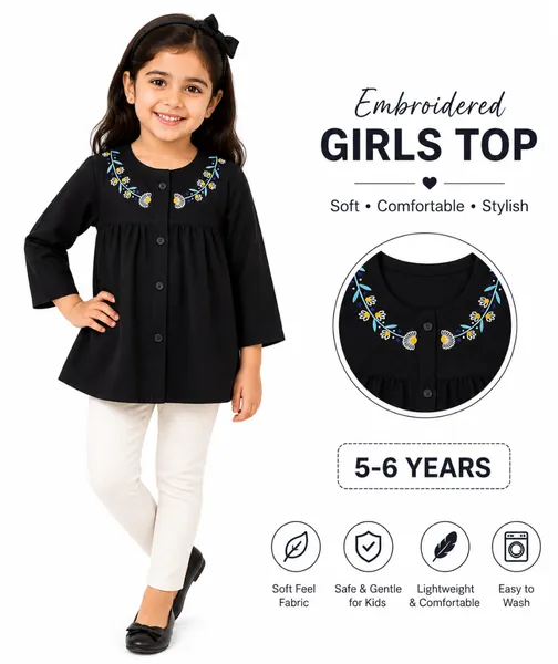 Black Embroidered Girls Top