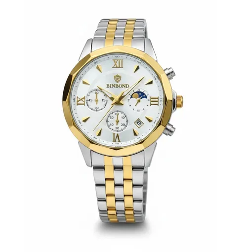 Men’s Luxury Quartz Chronograph Watch with Moon Phase & Luminous Hands