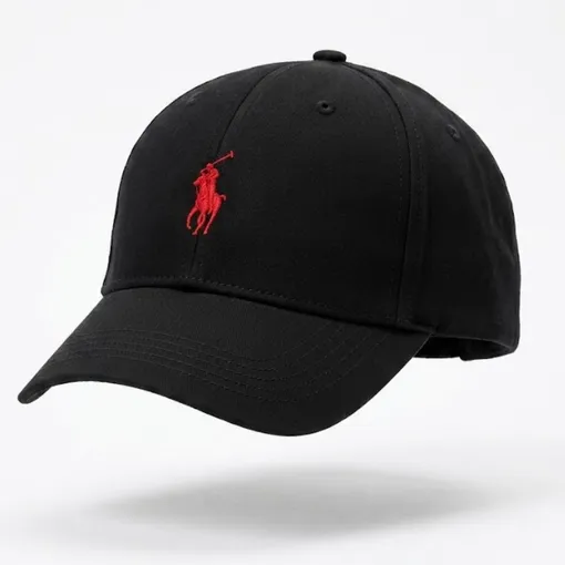 Polo Ralph Lauren Black Cotton Baseball Cap with Black Pony Logo