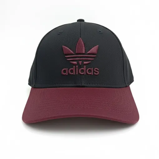Adidas Two-Tone Trefoil Baseball Cap –Black Crown & Maroon Brim