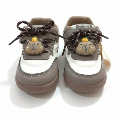 Baby SoftSteps Taupe & White Sneakers – Cute Animal Patch