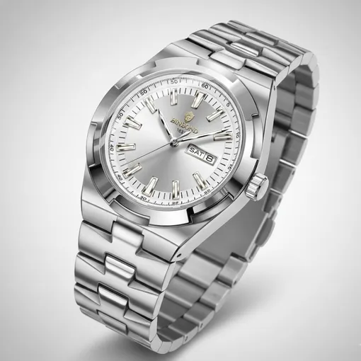 Silver Stainless Steel Watch –Sunburst Silver Dial