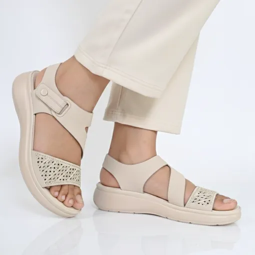 SIKETU StarLuxe Knit Wedge Sandals –Beige Grace Edition
