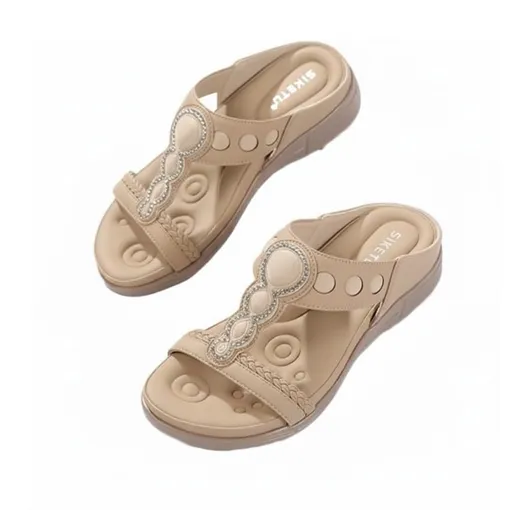 SIKETU Women’s Flat Sandals –Beige Comfort Strap
