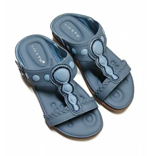 SIKETU Women’s Flat Sandals –Light Blue Comfort Strap