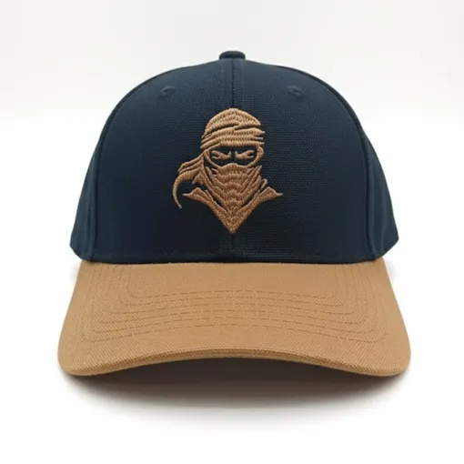 Two-Tone Baseball Cap – Dark Blue/Black Crown & Tan Brim with Ninja Embroidery