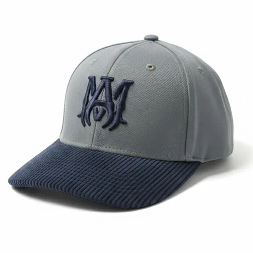 Amiri MA Canvas Hat – Light Grey Crown & Navy Brim with Embroidered Logo