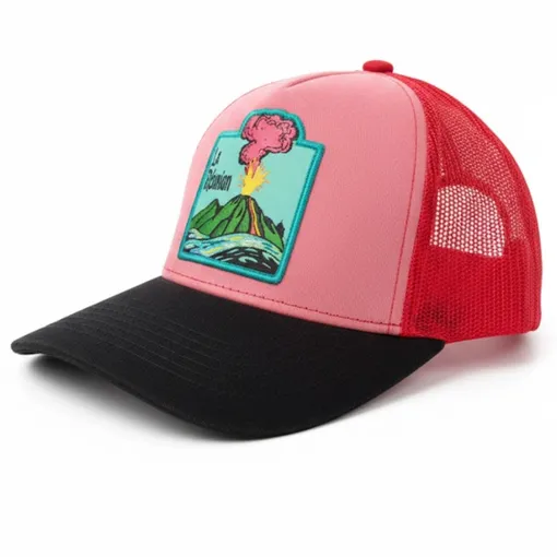 La Réunion Volcano Trucker Cap – Pink/Red/Black