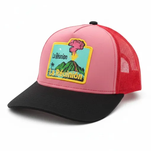 La Réunion Volcano Trucker Cap – Pink/Red/Black
