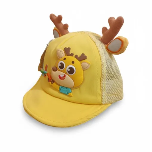Sunny Deer 3D Cartoon Baby Cap – Yellow (1–4 Years)