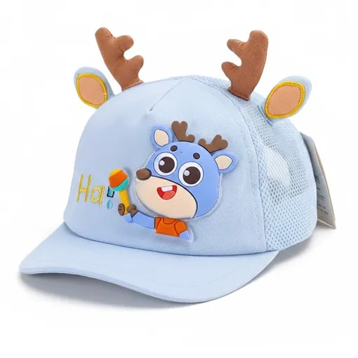 Sunny Deer 3D Cartoon Baby Cap – Blue (1–4 Years)