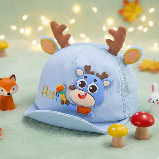 Sunny Deer 3D Cartoon Baby Cap – Blue (1–4 Years)